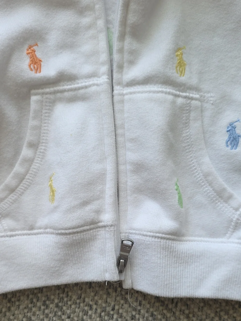 Ralph Lauren White Hooded Zip Sweatshirt with Pastel Pony Embroidery